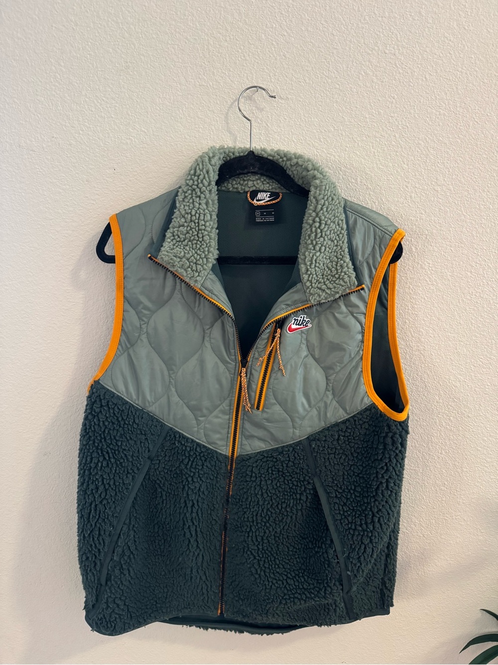 Nike Olive Green Vest with Orange Accent and White Logo
